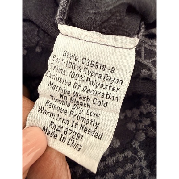 Johnny Was Dress S Black Tonal Sheer Embroidered Tunic Boho Peasant Lace Hem - Picture 11 of 11